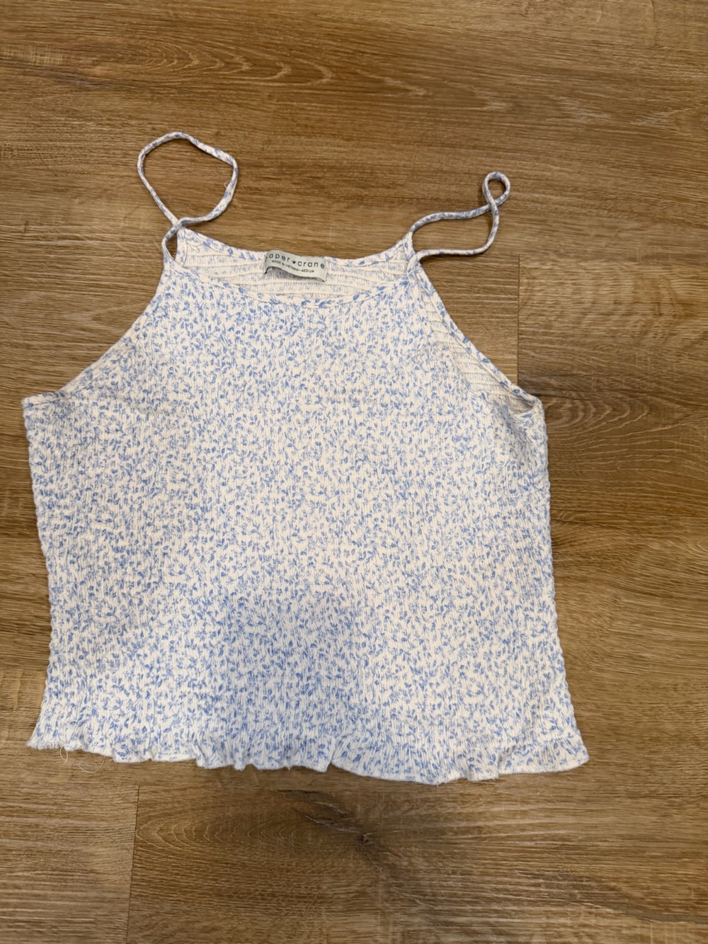 Paper Crane Blue Floral Ribbed Tank